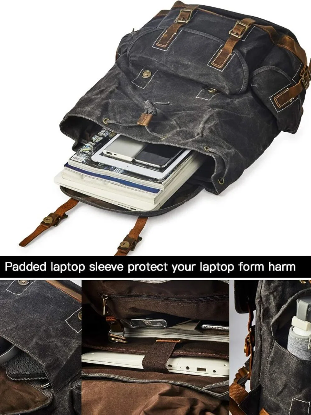 Leathercraft Heavy-Duty Waxed Canvas Rucksack Backpack